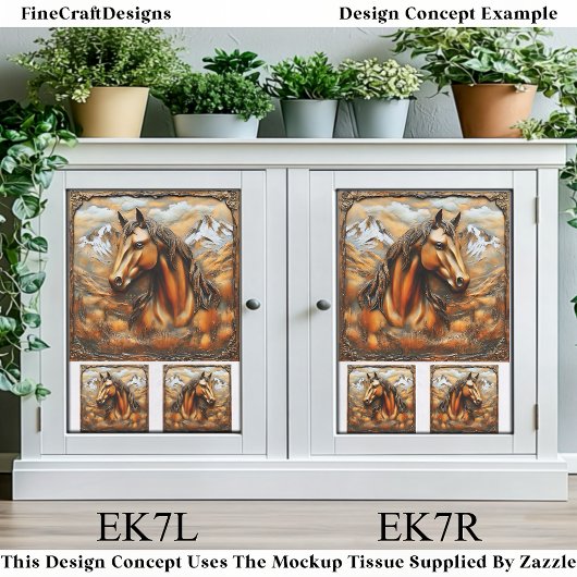 Bronzen Embossed Mountain Horse EK7R Decoupage Tissuepapier