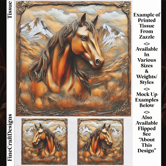 Bronzen Geprägde Bergpaard EK7R Decoupage Tissuepapier