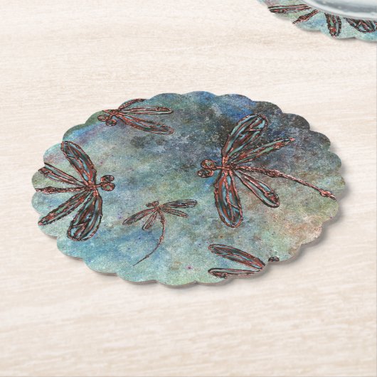 Bronzen getipte libellen op een sterrenhemel kartonnen onderzetters (Gekanteld)