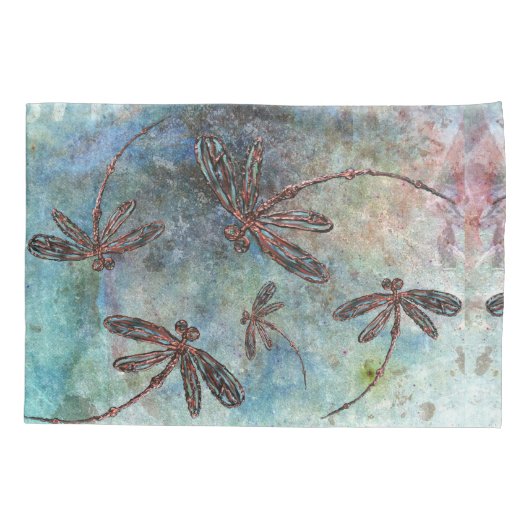 Bronzen getipte libellen op een sterrenhemel kussensloop (Achterkant)