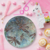 Bronzen getipte libellen op een sterrenhemel papieren bordje (Feest)