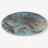 Bronzen getipte libellen op een sterrenhemel papieren bordje (Gekanteld)