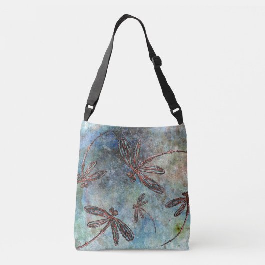 Bronzen getipte libellen op sterrenhemel crossbody tas (Achterkant)