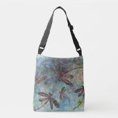 Bronzen getipte libellen op sterrenhemel crossbody tas (Voorkant)