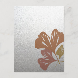 Bronzen Ginkgo bladeren op zilveren effect patroon Briefkaart