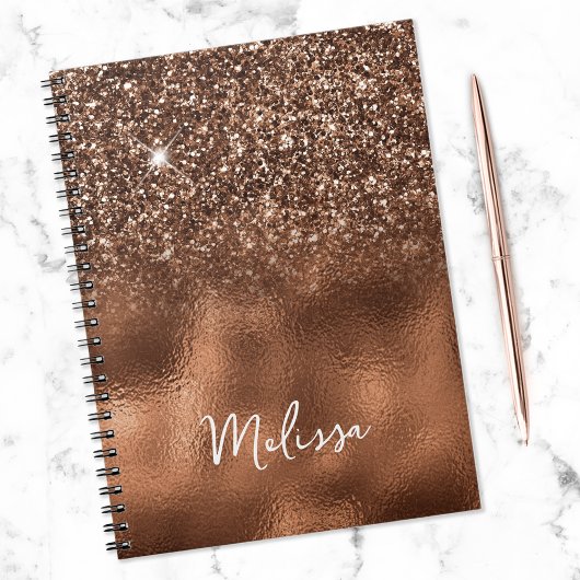 Bronzen Glitter en Folie Naam Notitieboek
