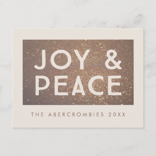 Bronzen Glitter Joy & Peace Kerstgroet Briefkaart (Voorkant)
