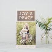 Bronzen Glitter Joy & Peace Xmas-fotokaart Feestdagenkaart (Staand voorkant)