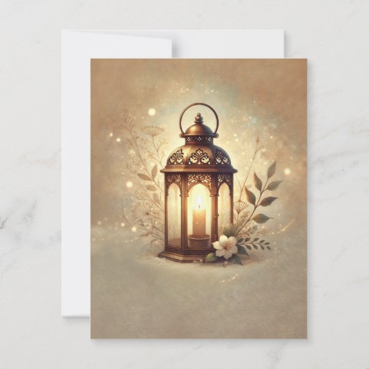 Bronzen Gloeiende Lantaarn Romantisch Rustiek RSVP Kaart (Achterkant)