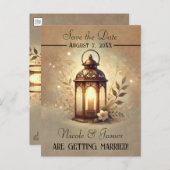 Bronzen Gloeiende Lantaarn Romantisch Rustiek Save Aankondigingskaart (Voorkant / Achterkant)