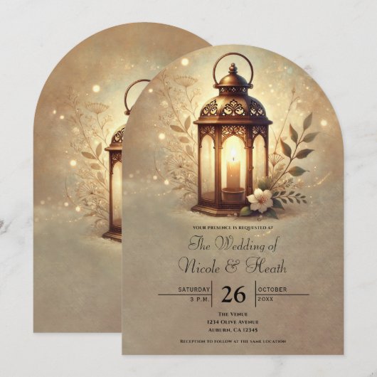 Bronzen Gloeiende Lantaarn Romantische Rustieke Hu Kaart (Voorkant / Achterkant)