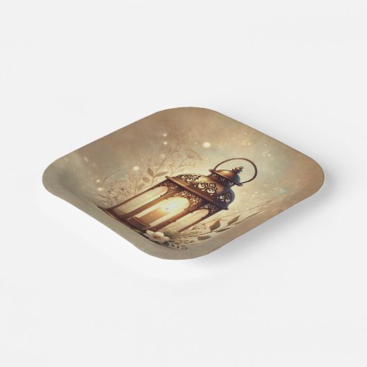 Bronzen Gloeiende Lantaarn Romantische Rustieke Hu Papieren Bordje (Gebogen)