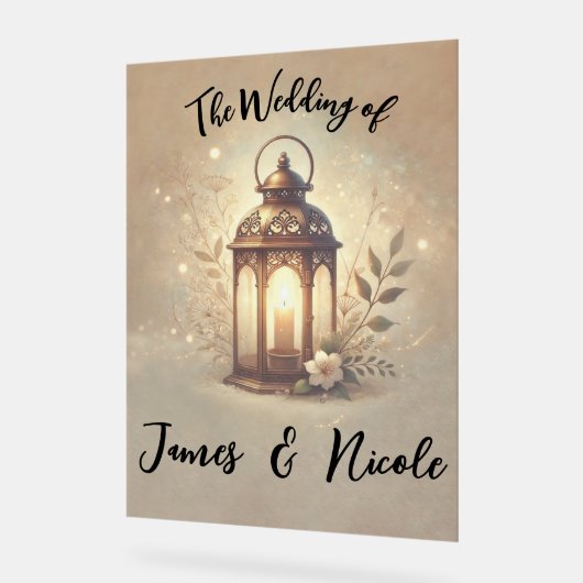 Bronzen Gloeiende Lantaarn Rustieke Trouwbord Acryl Bord (Hoek)