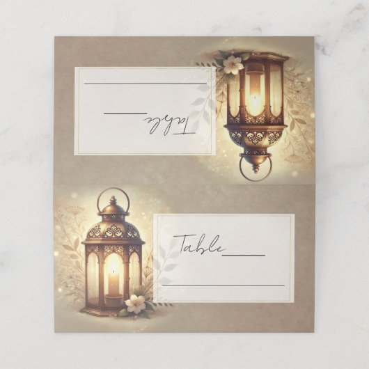 Bronzen Gloeiende Lantaarn Rustieke Trouwtafel Plaatskaartje (Buitenkant ongevouwen)