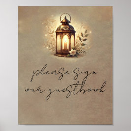 Bronzen Gloeiende Lantaarn Rustieke Trouwtafel Tek Poster