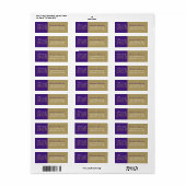 Bronzen Goud & Paarse Afstudeer Retouradres Etiket (Full Sheet)