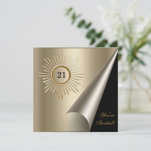 Bronzen Goud Zwart 21e Verjaardag Event Kaart (Staand voorkant)