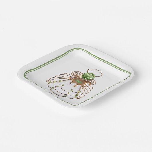 Bronzen & Groene Kerst Engel van Hoop Filigraan Papieren Bordje (Gebogen)