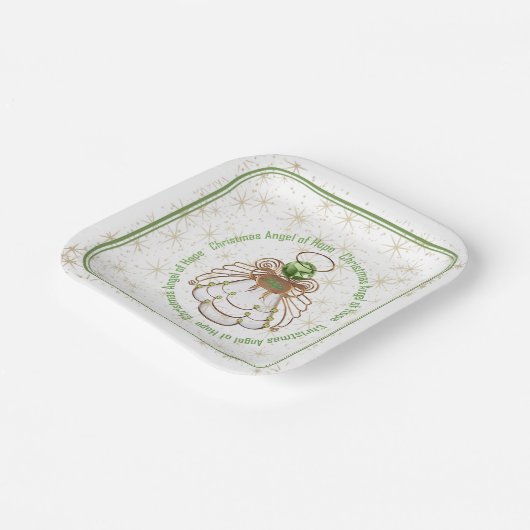 Bronzen & Groene Kerst Engel van Hoop & Sterren Papieren Bordje (Gebogen)