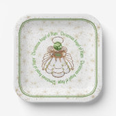 Bronzen & Groene Kerst Engel van Hoop & Sterren Papieren Bordje (Voorkant)