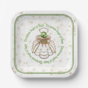 Bronzen & Groene Kerst Engel van Hoop & Sterren Papieren Bordje