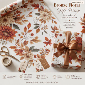 Bronzen Herfst Seizoensbloemen Bladeren Cadeaupapier