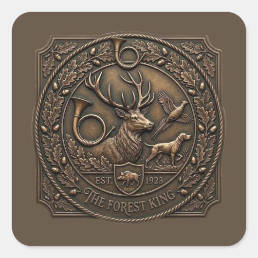 Bronzen Jachthuisembleem  Vierkante Sticker (Voorkant)