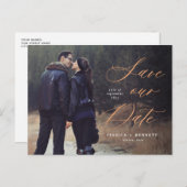 Bronzen Kalligrafie Overlay Foto Sla de datum op Briefkaart (Voorkant / Achterkant)