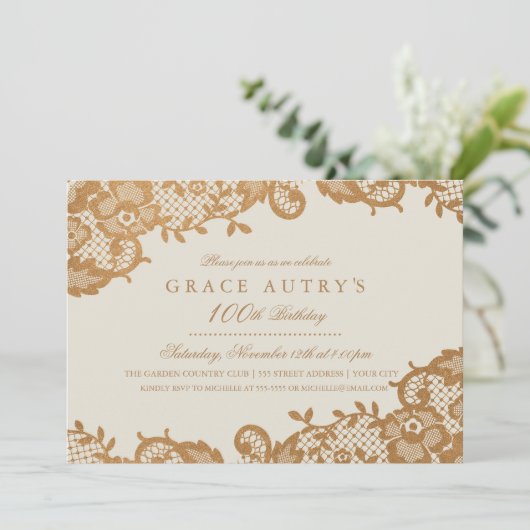 Bronzen Kant 100e verjaardag Uitnodiging (Staand voorkant)
