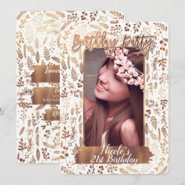 Bronzen Koper Goud Moderne Verjaardag Party Foto Kaart