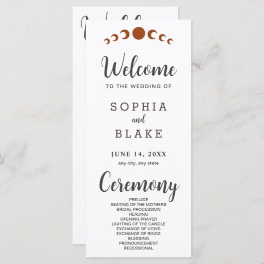 Bronzen Maan Fases Wit Huwelijksprogramma (Voorkant / Achterkant)