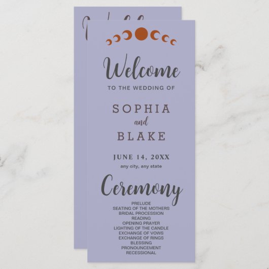 Bronzen Maan Fases Zilveren Bruiloft Programma (Voorkant / Achterkant)