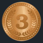 Bronzen medaille 3e plaats winnaar ronde sticker<br><div class="desc">Elegante kampioen 3e plaats winnaar brons medaille op lint ontwerp / 3e plaats Award ontwerp dat een geweldige prijs voor uitmuntendheid of prestatie maakt.</div>