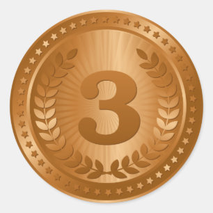 Bronzen medaille 3e plaats winnaar ronde sticker
