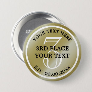 Bronzen medailleknop voor 3e plaats in competitie ronde button 7,6 cm