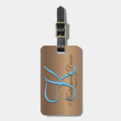 Bronzen Monogram 🔑 Stijlvol Pecan Bagagelabel (Voorkant verticaal)
