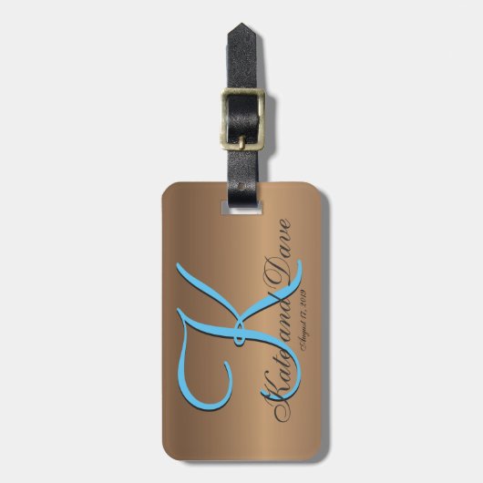 Bronzen Monogram 🔑 Stijlvol Pecan Bagagelabel (Voorkant verticaal)