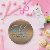 Bronzen Monogram 🔑 Stijlvol Pecan Papieren Bordje (Feest)