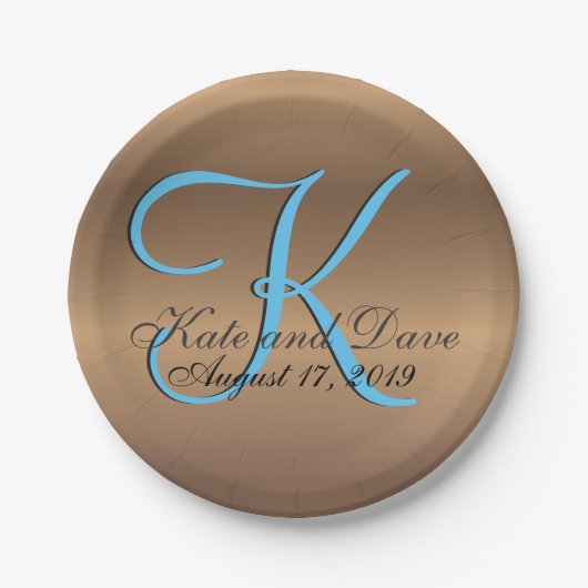 Bronzen Monogram 🔑 Stijlvol Pecan Papieren Bordje (Voorkant)