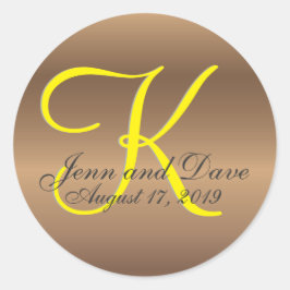 Bronzen Monogram 🔑 Stijlvol Pecan Ronde Sticker