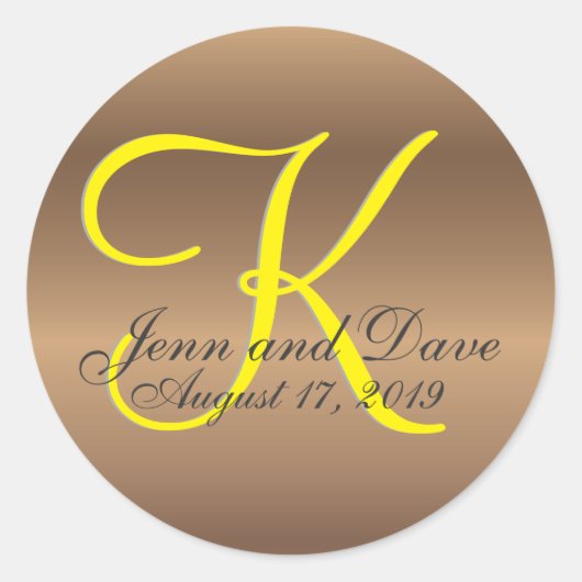 Bronzen Monogram 🔑 Stijlvol Pecan Ronde Sticker (Voorkant)