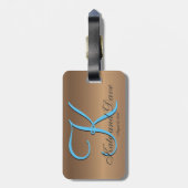 Bronzen Monogram 🔑 Stijlvolle Pecan Bagagelabel (Achterkant verticaal)