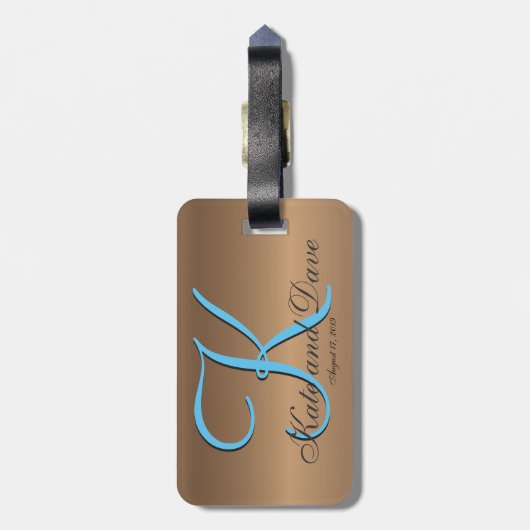 Bronzen Monogram 🔑 Stijlvolle Pecan Bagagelabel (Achterkant verticaal)