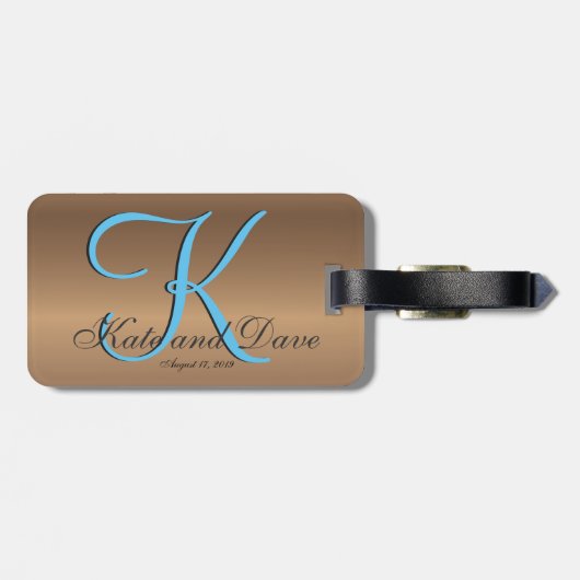 Bronzen Monogram 🔑 Stijlvolle Pecan Bagagelabel (Achterkant horizontaal)