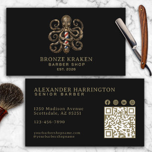 Bronzen Octopus Kapperszaak Qr Code Sociale Iconen Visitekaartje
