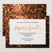 Bronzen oranje sprankels Sweet 16 elegante script Kaart (Voorkant / Achterkant)