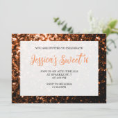 Bronzen oranje sprankels Sweet 16 elegante script Kaart (Staand voorkant)