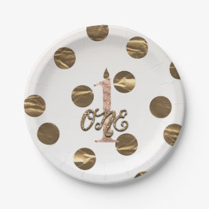Bronzen polka stippen roze goud EEN 1 1e verjaarda Papieren Bordje