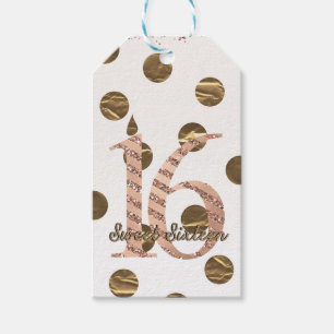 Bronzen polka stippen Roze Gouden Sweet 16 Verjaar Cadeaulabel