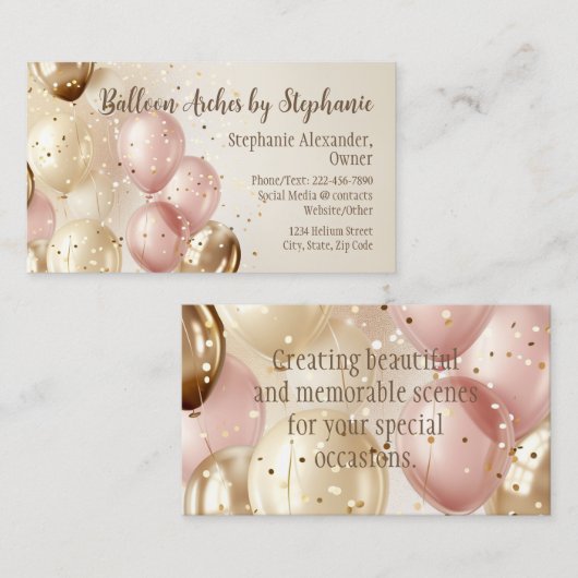 Bronzen Roos Ballon Arch Artiest Party Planner Visitekaartje (Voorkant / Achterkant)